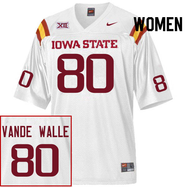 Women #80 Jonathan Vande Walle Iowa State Cyclones College Football Jerseys Stitched Sale-White